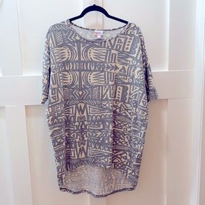 Like new LulaRoe gray Irma top w/ geo Aztec design